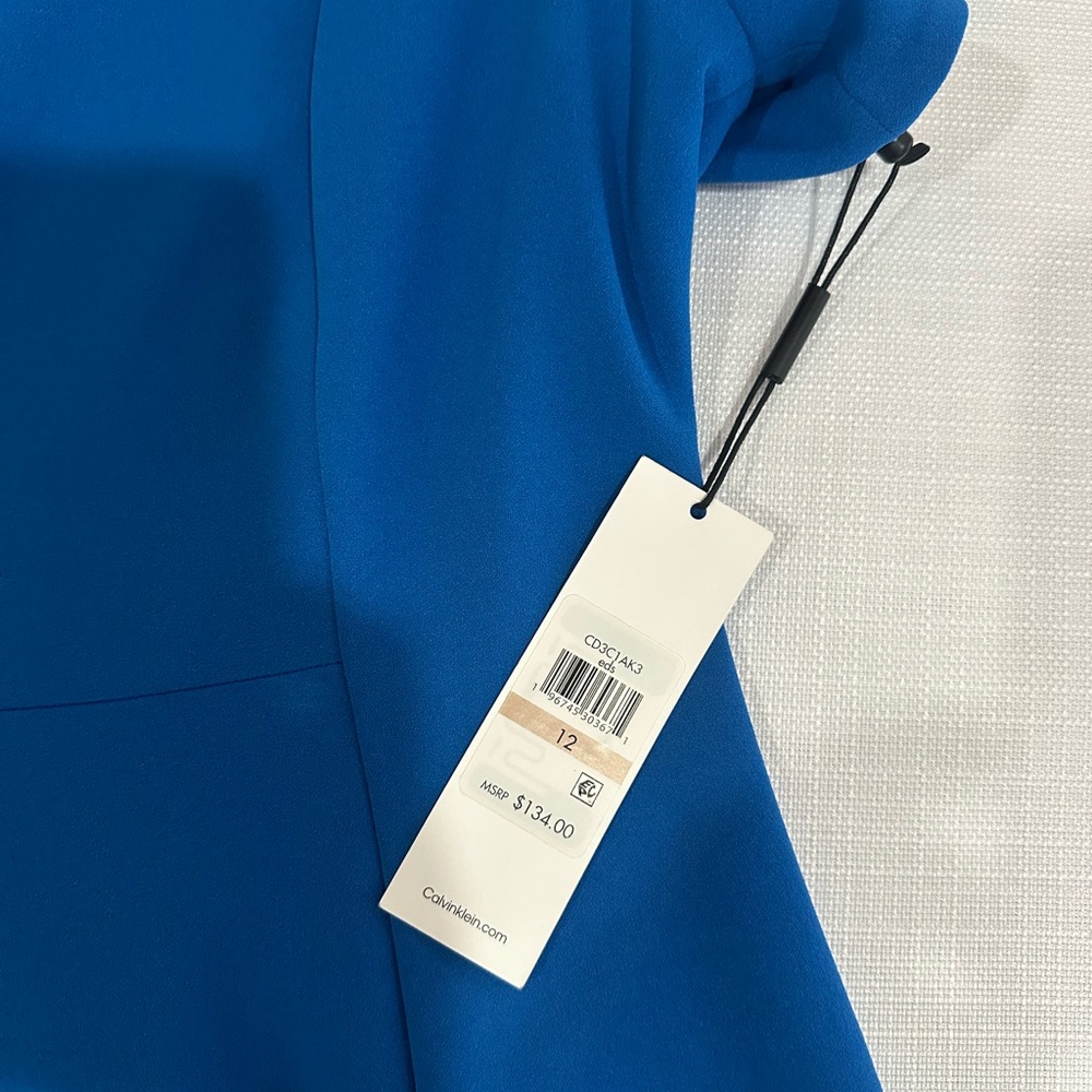 NWT CALVIN KLEIN Classic Fit Blue Flare Midi Dress, Size 12 - Picture 10 of 13